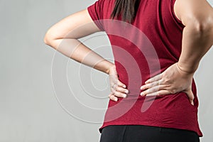 Back pain, women suffer from backache. healthcare and medical concept