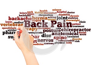 Back Pain word cloud hand writing concept