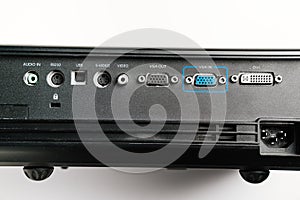 back panel with connectors of Black Universal Projector on a white background