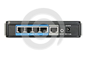 Back panel of network router.