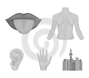 Back of the person, mouth, hand, ear. Part of the body set collection icons in monochrome style vector symbol stock