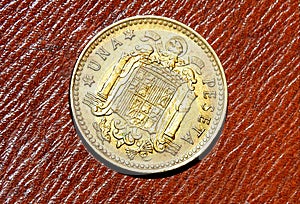 Back of 1 peseta, Spanish currency of the year 1966. photo