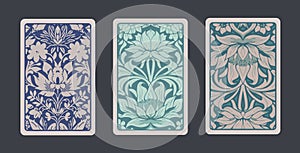 Back playing cards with vintage abstract floral ornaments, baroque, modernist and art nouveau style