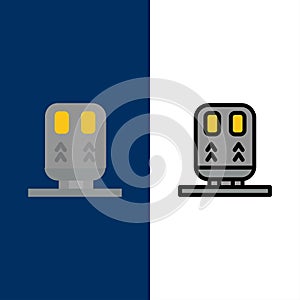 Back, Railway, Train, Transportation  Icons. Flat and Line Filled Icon Set Vector Blue Background