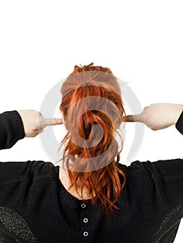 Back of a red haired woman