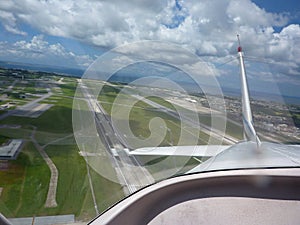 From back seat view in aircraft