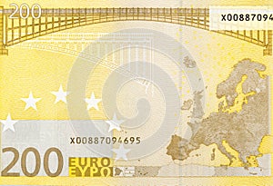 Back side of 200 euro - macro fragment banknote.