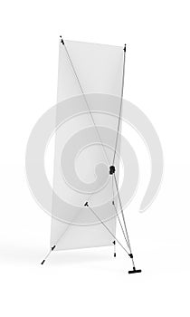 Back side banner x-stands display isolated on white background. 3d rendering