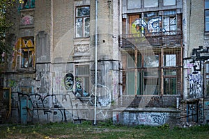 Back side of building with graffiti