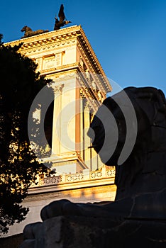 The back side of Campidoglio square at sunset in Rome