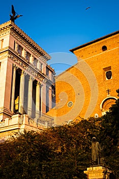 Back side of Campidoglio square at sunset in Rome