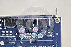 back side of display port of Professional video graphic card, High performance video graphic card for workstation computer