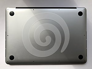 Back side of silver MacBook Pro 13