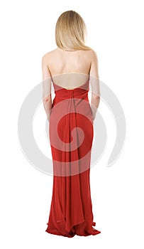 Back of the slim girl in a evening dress