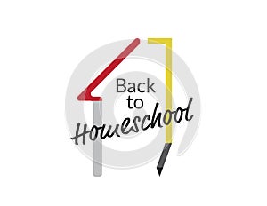 Back to home school icon text, house and pencil