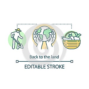 Back to the land concept icon. Agrarian movement idea thin line illustration. Cultivating plants. Agriculture and