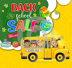 Back to school action with children and bus
