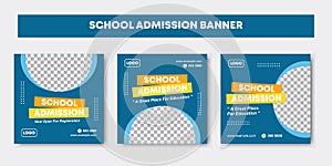 Back to school admission promotion social media post template design. Blue and yellow school new admission social media banner.