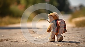 Back to School Adventure: Teddy Bear\'s Autumn Stroll with Satchel