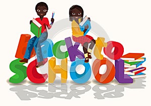 Back to school , africans boy and girl with books. vector