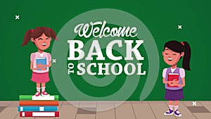 Back To School Animation With Schoolgirls And Chalkboard