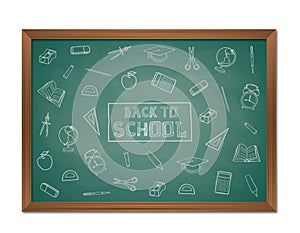 Back to school background with chalkboard and doodles