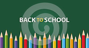 Back to school background with colored pencils.School horisontal banner.Vector illustration