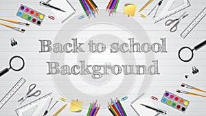 Back to school background.set of school supplies on white paper.Vector illustration