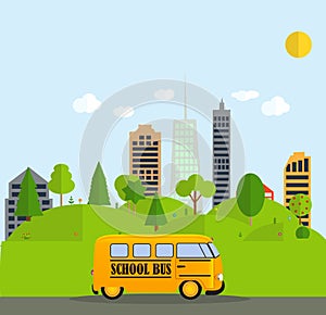 Back to School Background with Yellow Bus Vector Illustration