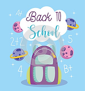 Back to school, backpack planets and arithmetic lesson elementary education cartoon