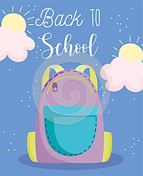 Back to school, backpack with zipper elementary education cartoon