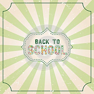 Back to school banner design with lettering typography with burst on a retro textured background. Vector illustration