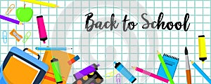 Back to school banner horizontal, flat style