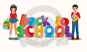 Back to school banner, latinos boy and girl