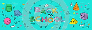 Back to school banner, poster with student supplies. Education learning concept