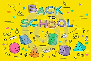 Back to school banner, poster with student supplies. Education learning concept