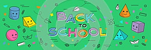 Back to school banner, poster with student supplies. Education learning concept