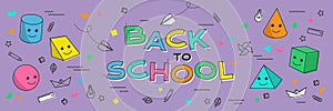 Back to school banner, poster with student supplies. Education learning concept