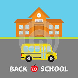 Back to school banner set. School building with clock and windows.