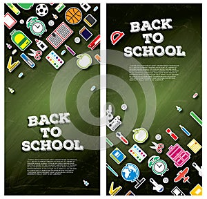 Back To School Banner Set with School Supplies.