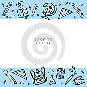 Back to school banner template. Hand drawn vector illustration with space for your text.