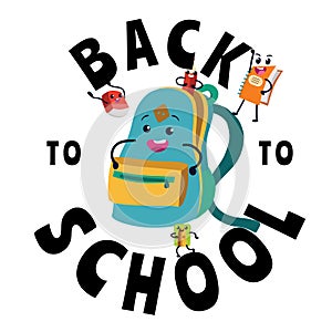 Back to school banner, Welcome flat template with inscription and supplies