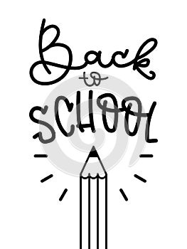 Back to school. Black hand lettering on white background. Pencil icon. Vector illustration, flat design