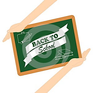Back to school board in hands vector illustration