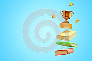 Back to school. Books and cup in flight.