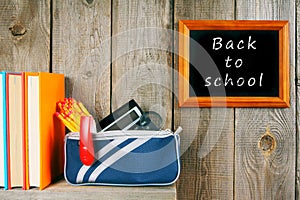 Back to school. Books and school tools .