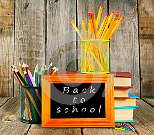 Back to school. Books and school tools.