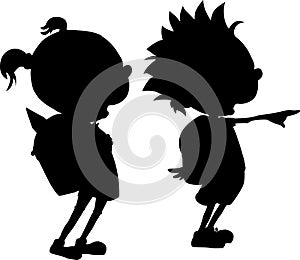 Back to School - Boy and Girl Student Silhouette - Vector Illustration