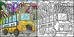 Back To School Bus Coloring Page Illustration