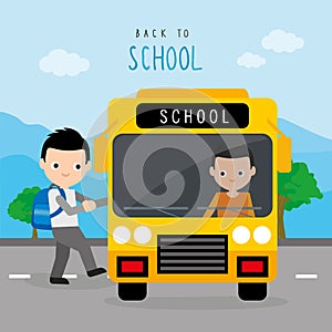 Back To School Bus Road Boy Children Student Cartoon Character Vector